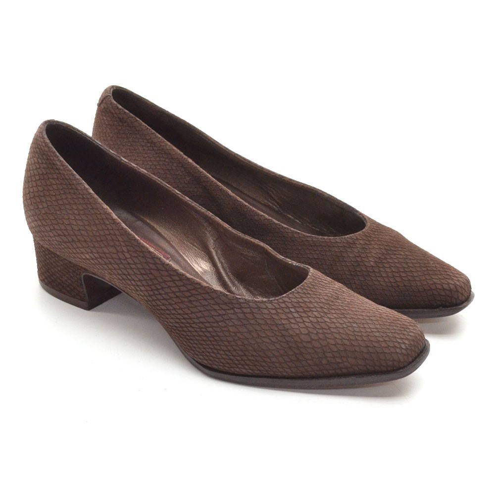Peter Fox Brown Textured Leather Low Heels Pumps 8 M